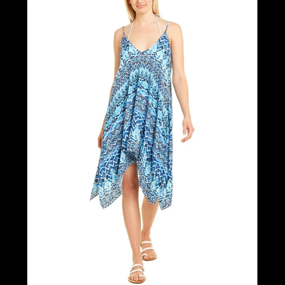 NEW La Blanca‎ [ S/M ] Oasis Ikat Asymmetrical Cover up Dress in Blue - Picture 12 of 12